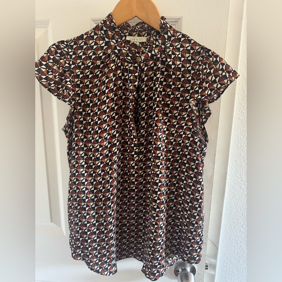 Alex & Lili Tops - Geometric Patterned Blouse with Short Sleeves